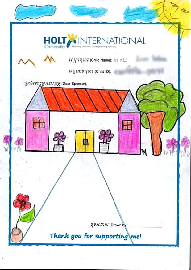 Drawing of house, Bebe, sponsored child from Cambodia